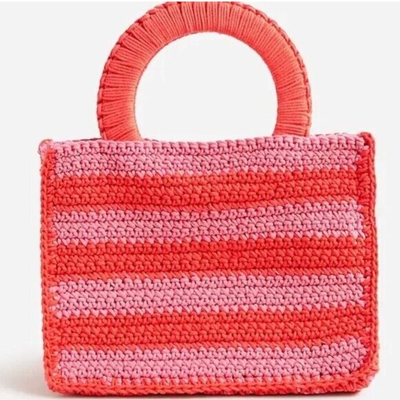 J. Crew Crocheted Pink & Red Striped Handbag - Picture 1 of 8